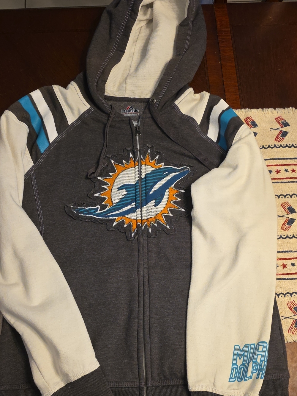Womens Miami Dolphins Zip Hoodie - Gray, White, Teal, Orange